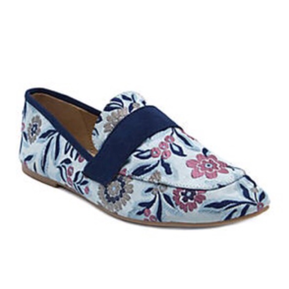 Floral Brocade Slip On Loafers Navy Lt Blue Purple